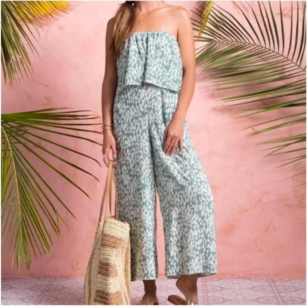 l*space Strapless Mint Green Printed Jumpsuit